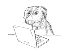 Load image into Gallery viewer, sketch of a dog looking at a laptop
